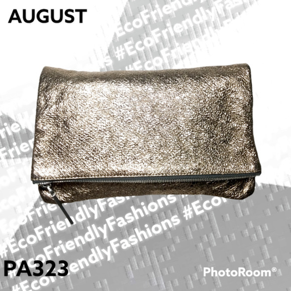 August Ca. Metallic Bronze Ravelle Foldover Leather Clutch
